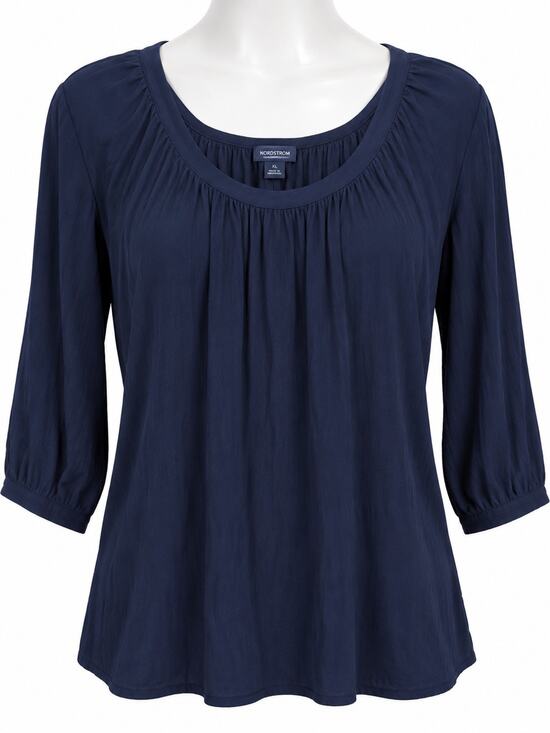Lucky Brand Tops - Lucky Brand Blouse Womens S Blue Pleated Scoop Neck 3/4 Sleeve Rayon Woven
